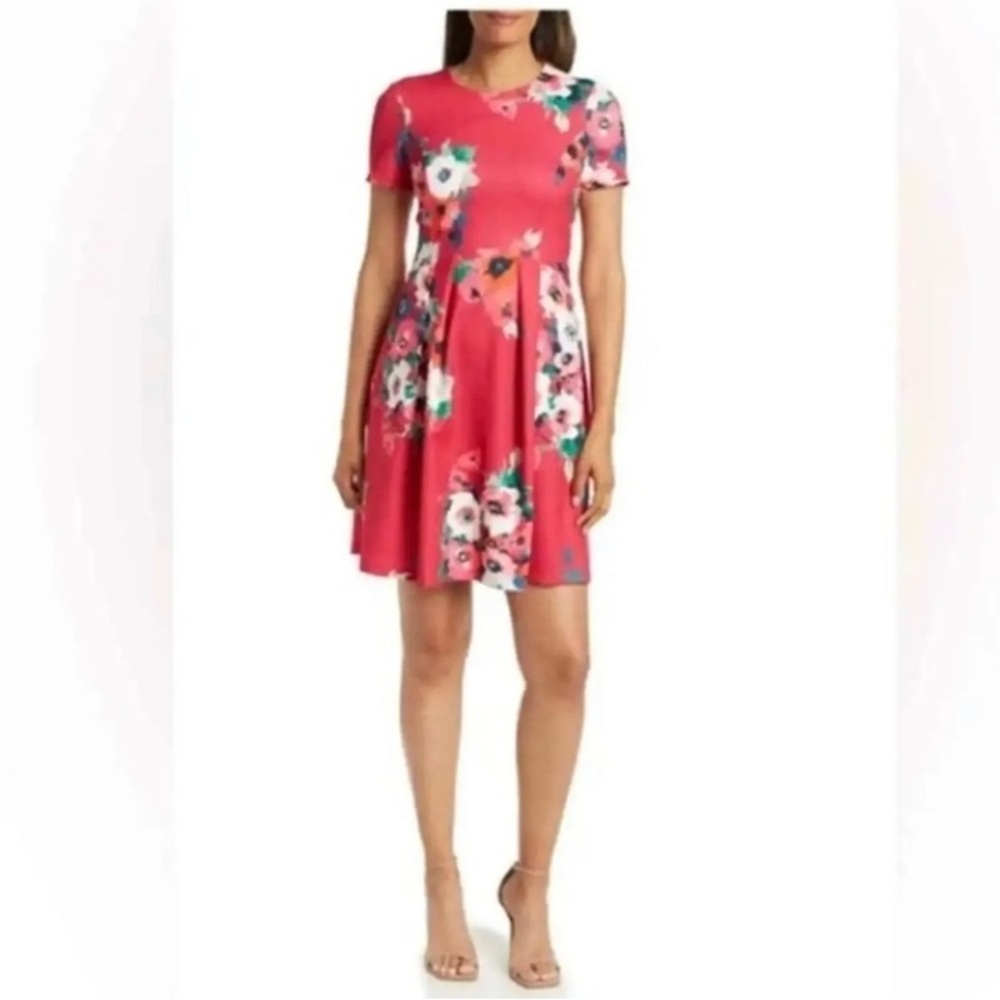 ELIZA J NEW WITH TAG FLORAL PRINT FIT & FLARE Mini DRESS IN BERRY Sz 2 Y2K